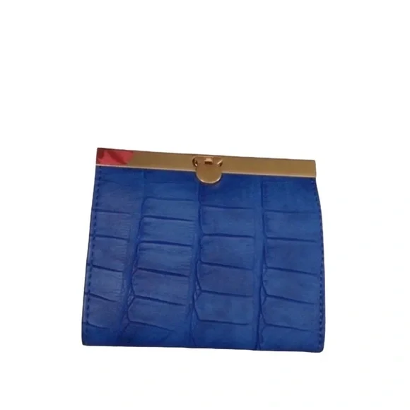 Blue Clutch Silver Trim With Latch Top Wallet Change Purse  NWOT - Picture 3 of 3